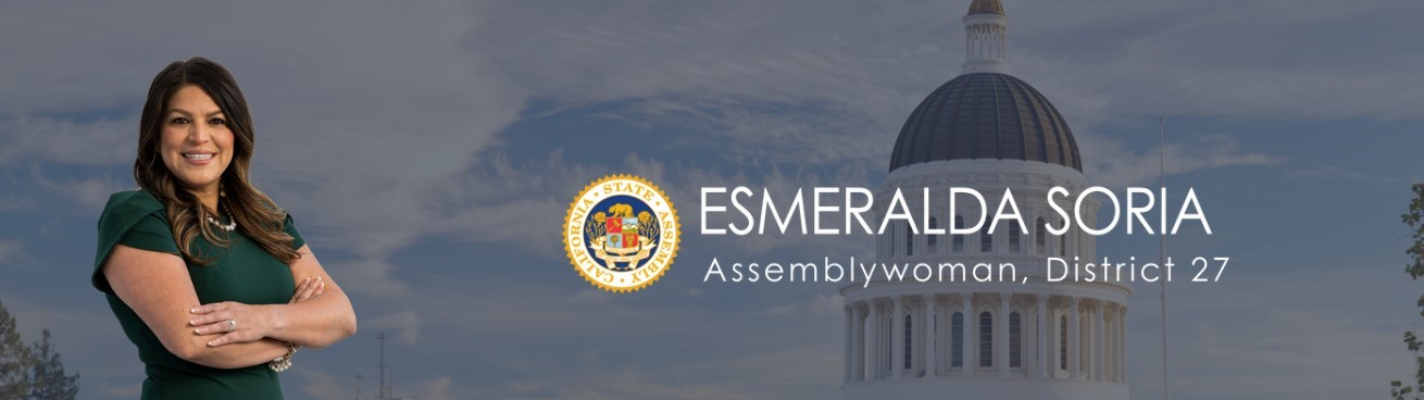 Header of Assemblywoman Esmeralda Soria, Capitol dome, and her logo