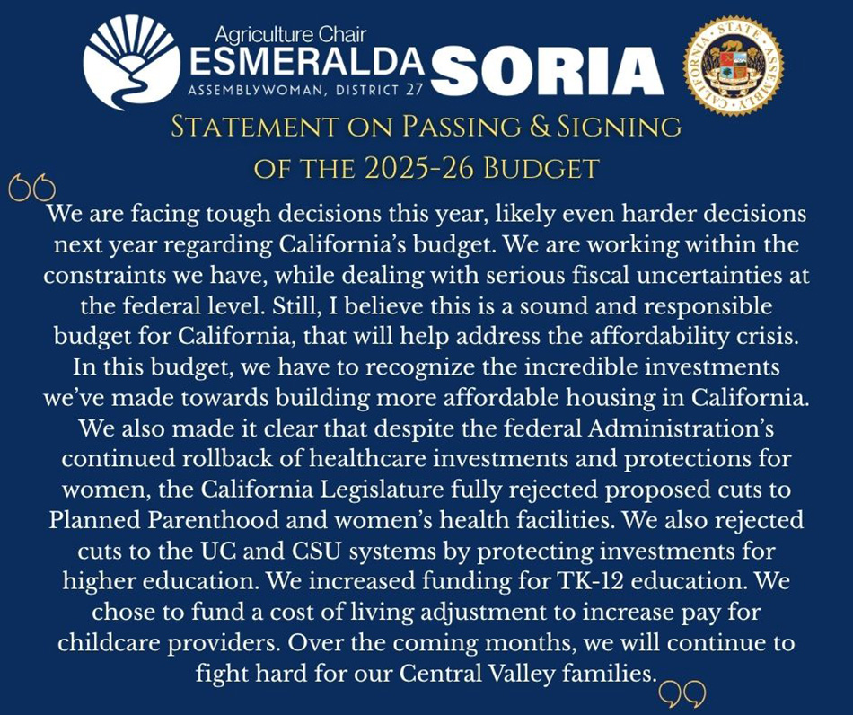 Statement on the Passing of the 2025-26 California State Budget