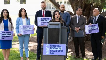 Asm. Soria speaking at Fentanyl Awareness Day Press Conference