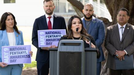 Asm. Soria speaking at Fentanyl Awareness Day Press Conference
