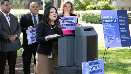 Asm. Soria speaking at Fentanyl Awareness Day Press Conference