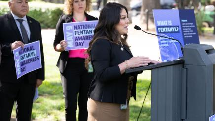 Asm. Soria speaking at Fentanyl Awareness Day Press Conference