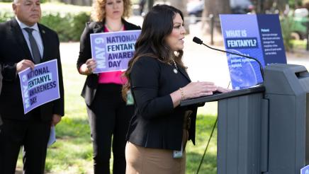 Asm. Soria speaking at Fentanyl Awareness Day Press Conference