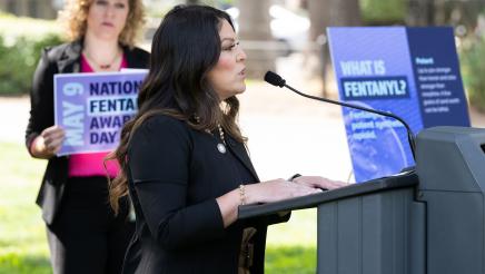 Asm. Soria speaking at Fentanyl Awareness Day Press Conference